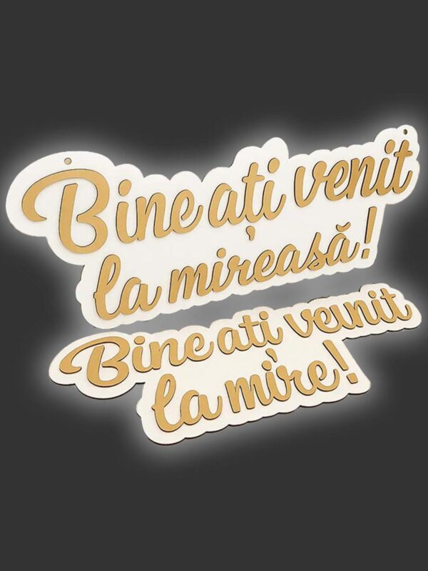 Panou decorativ „Bine ați venit la mireasă, mire sau nași!” – Decor nuntă elegant