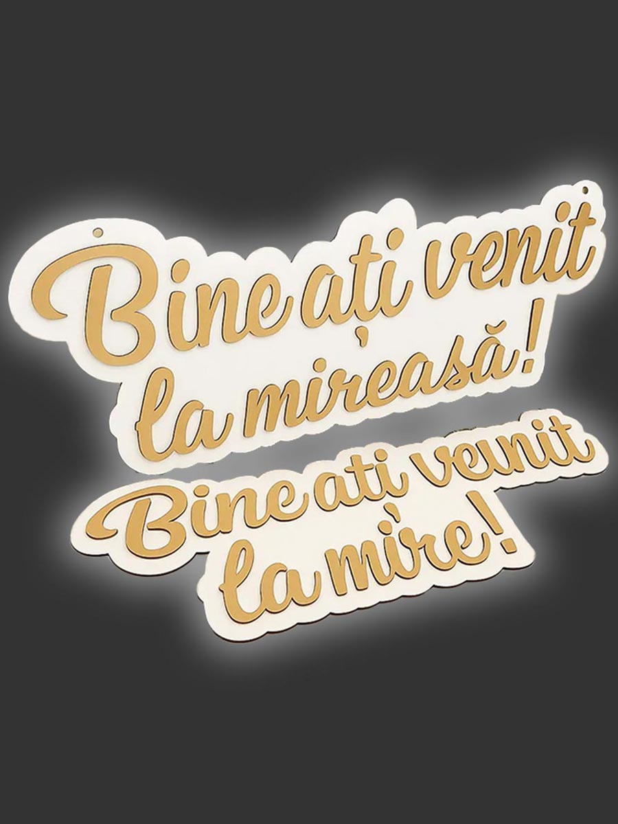 Panou decorativ „Bine ați venit la mireasă, mire sau nași!” – Decor nuntă elegant